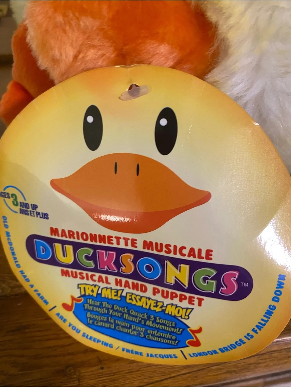 Plush Animated Marionette Duck Hand Puppet Orange & Cream Duck Toy